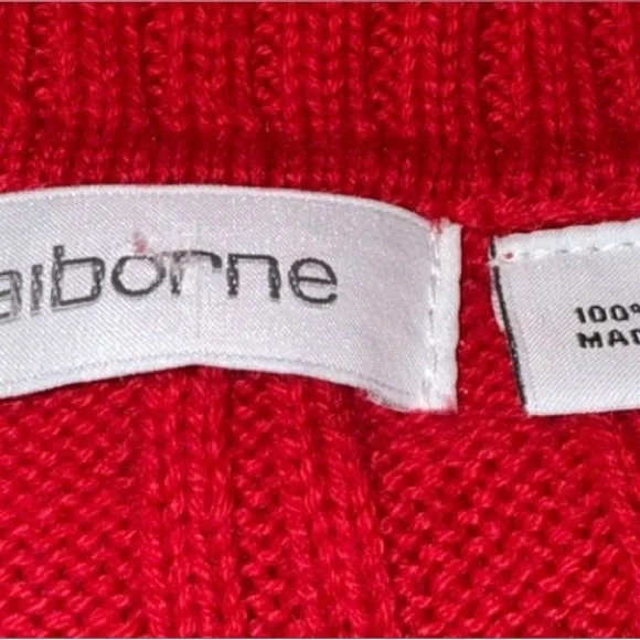 Liz Claiborne Red V-Neck Knit Sweater - Picture 2 of 2